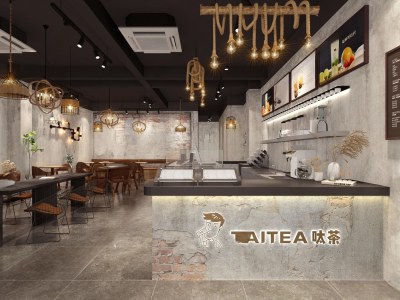 工业风奶茶咖啡店3D模型下载